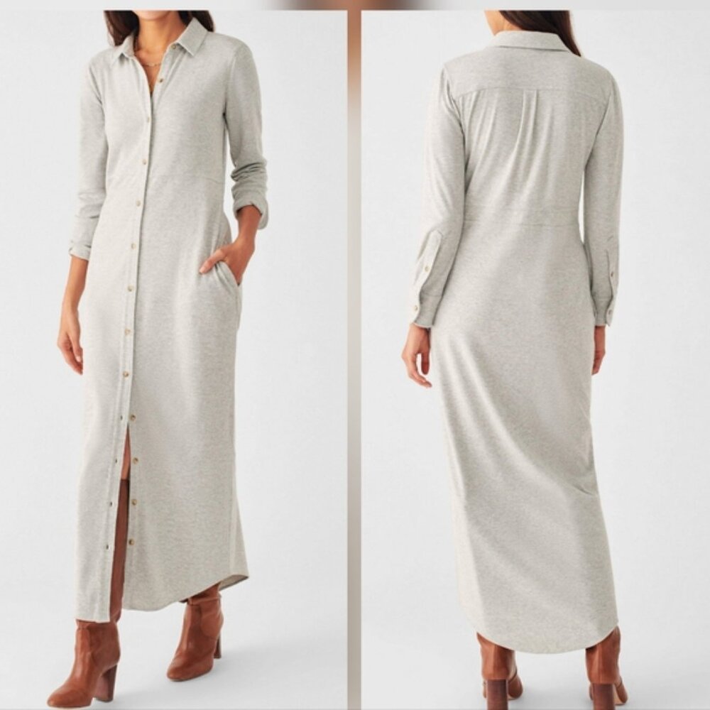 Faherty Women's Legend Sweater Long Dress Heathered Light Grey Twill Size Large